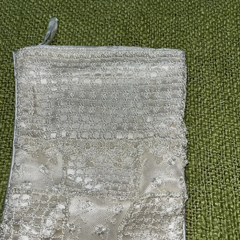 Christmas stocking Vintage Shabby Chic Cream Satin Lace Pearls Eyelet-Trimmed‎